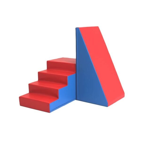 Ensemble de blocs, marches et toboggan en mousse, couleur Bleu et rouge